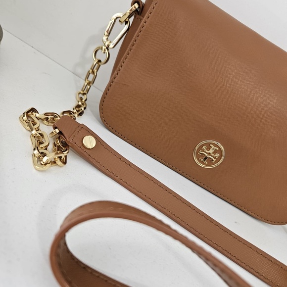 Tory burch British Tan Leather Crossbody bag ,top flap snap closure - Picture 6 of 11